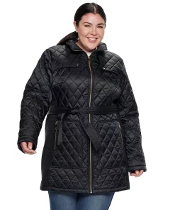 Plus Size Nine West Hooded Diamond-Quilted Belted Jacket -Nine West Sales 3803741 ALT3
