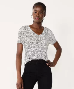 Women's Nine West Essential V-Neck Tee -Nine West Sales 4841148 Black Horizon Stripe