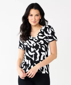 Women's Nine West Essential V-Neck Tee -Nine West Sales 4841148 Black Leopard