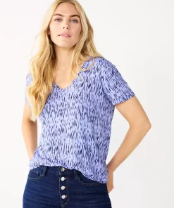 Women's Nine West Essential V-Neck Tee -Nine West Sales 4841148 Blue Ikat Dot