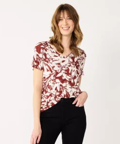 Women's Nine West Essential V-Neck Tee -Nine West Sales 4841148 Brown Tropical Floral