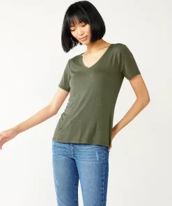 Women's Nine West Essential V-Neck Tee -Nine West Sales 4841148 Infantry Olive