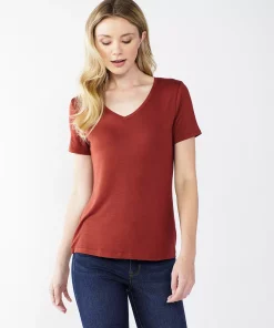 Women's Nine West Essential V-Neck Tee -Nine West Sales 4841148 Marsala Flower