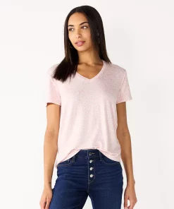 Women's Nine West Essential V-Neck Tee -Nine West Sales 4841148 Pink Scribble