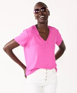 Women's Nine West Essential V-Neck Tee -Nine West Sales 4841148 Raspberry Soda