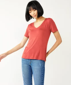 Women's Nine West Essential V-Neck Tee -Nine West Sales 4841148 Sicily Tomato