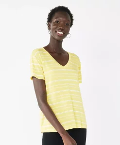 Women's Nine West Essential V-Neck Tee -Nine West Sales 4841148 Yellow Stripe