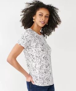 Women's Nine West Essential Crewneck Tee -Nine West Sales 4911743 Black White Animal
