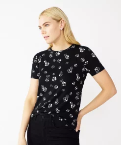 Women's Nine West Essential Crewneck Tee -Nine West Sales 4911743 Black White Poppy