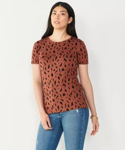 Women's Nine West Essential Crewneck Tee -Nine West Sales 4911743 Brown Animal