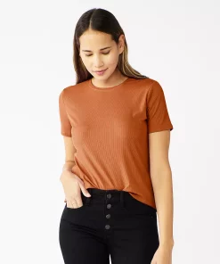 Women's Nine West Essential Crewneck Tee -Nine West Sales 4911743 Brown Brick Rib