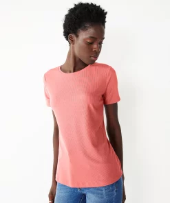 Women's Nine West Essential Crewneck Tee -Nine West Sales 4911743 Cruz Coral Rib