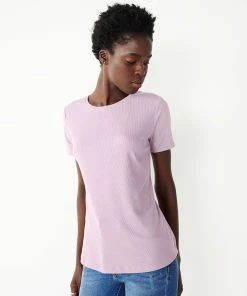 Women's Nine West Essential Crewneck Tee -Nine West Sales 4911743 Enlighten Purple Rib