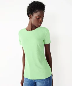 Women's Nine West Essential Crewneck Tee -Nine West Sales 4911743 Glowlight Green Rib