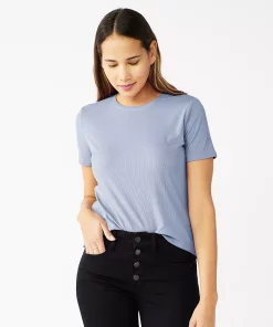 Women's Nine West Essential Crewneck Tee -Nine West Sales 4911743 Kelly Lavender Rib