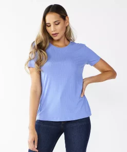 Women's Nine West Essential Crewneck Tee -Nine West Sales 4911743 Landon Peri Rib