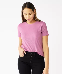 Women's Nine West Essential Crewneck Tee -Nine West Sales 4911743 Lavender Mauve Rib