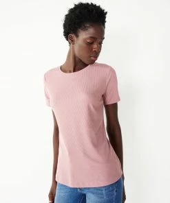 Women's Nine West Essential Crewneck Tee -Nine West Sales 4911743 Mai Mauve Rib