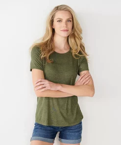 Women's Nine West Essential Crewneck Tee -Nine West Sales 4911743 Olive Sage Heather