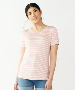 Women's Nine West Essential Crewneck Tee -Nine West Sales 4911743 Pink Stripe