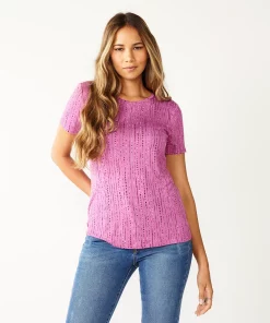 Women's Nine West Essential Crewneck Tee -Nine West Sales 4911743 Purple Multi Dot