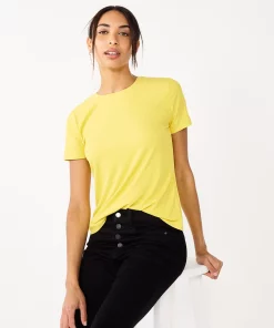 Women's Nine West Essential Crewneck Tee -Nine West Sales 4911743 Santa Cruz Yellow
