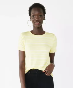 Women's Nine West Essential Crewneck Tee -Nine West Sales 4911743 Yellow Stripe
