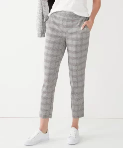 Women's Nine West Relaxed Crop Pull-On Pants -Nine West Sales 4911770 Pink Plaid