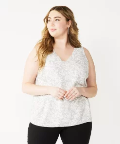 Plus Size Nine West Essential V-Neck Tank -Nine West Sales 4952917 Gray Cheetah