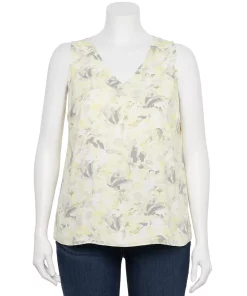 Plus Size Nine West Essential V-Neck Tank -Nine West Sales 4952917 Yellow Floral
