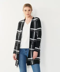Women's Nine West Car Coat Cardigan -Nine West Sales 4972563 Black Gray Plaid