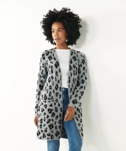 Women's Nine West Car Coat Cardigan -Nine West Sales 4972563 Gray Cheetah