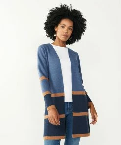 Women's Nine West Car Coat Cardigan -Nine West Sales 4972563 Navy Tan Stripe