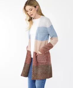 Women's Nine West Car Coat Cardigan -Nine West Sales 4972563 Terracotta Mix Stripe