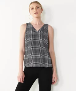 Women's Nine West V-Neck Tank -Nine West Sales 4974987 Black Plaid