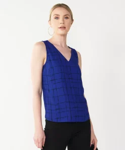Women's Nine West V-Neck Tank -Nine West Sales 4974987 Blue Plaid