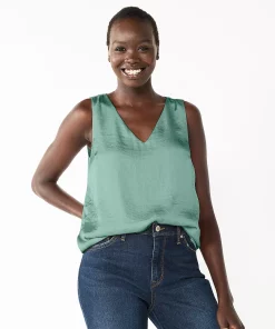 Women's Nine West V-Neck Tank -Nine West Sales 4974987 Green Satin