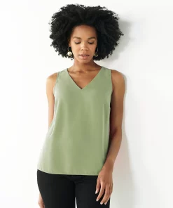 Women's Nine West V-Neck Tank -Nine West Sales 4974987 Mada Green