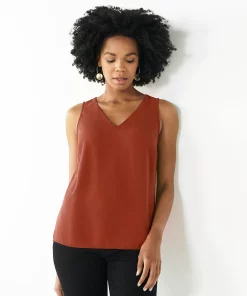 Women's Nine West V-Neck Tank -Nine West Sales 4974987 Maple Chili