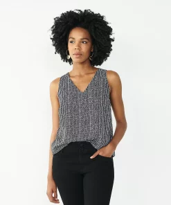 Women's Nine West V-Neck Tank -Nine West Sales 4974987 Twisted Black