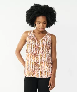 Women's Nine West V-Neck Tank -Nine West Sales 4974987 Wine Gold Print