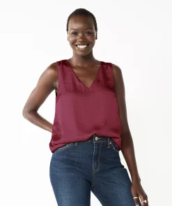 Women's Nine West V-Neck Tank -Nine West Sales 4974987 Wine Satin