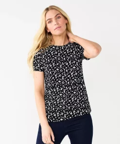 Petite Nine West Essential Crewneck Tee -Nine West Sales 5086783 Black Animal