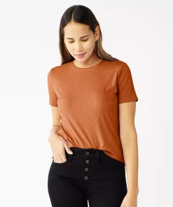 Petite Nine West Essential Crewneck Tee -Nine West Sales 5086783 Brown Brick Rib