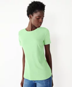 Petite Nine West Essential Crewneck Tee -Nine West Sales 5086783 Glowlight Green Rib