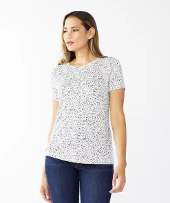 Petite Nine West Essential Crewneck Tee -Nine West Sales 5086783 White Small Cheetah