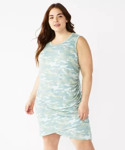 Plus Size Nine West French Terry Sleeveless Tulip Hem Dress