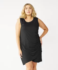 Plus Size Nine West French Terry Sleeveless Tulip Hem Dress -Nine West Sales 5223861 Mineral Black