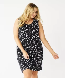 Plus Size Nine West French Terry Sleeveless Tulip Hem Dress -Nine West Sales 5223861 Neutral Animal