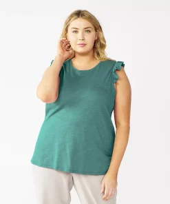 Plus Size Nine West Ruffle Shoulder Tank -Nine West Sales 5245346 Huxley Blue